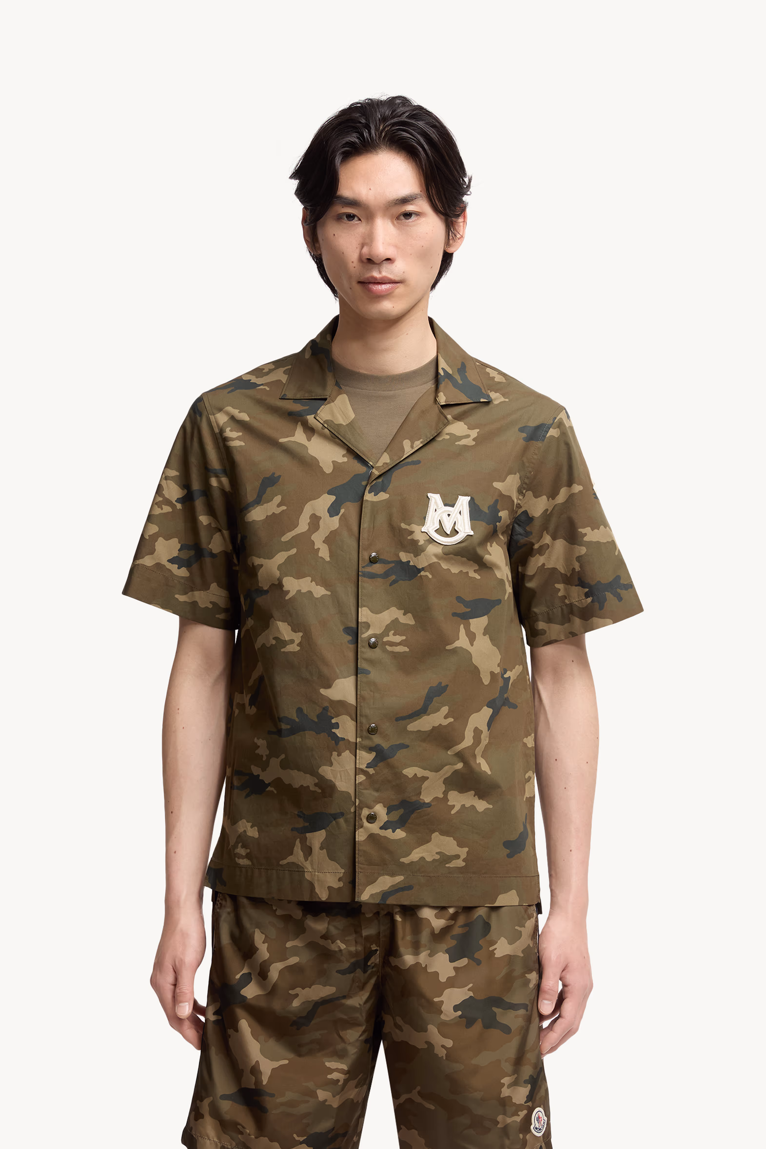Printed Cotton Short Sleeve Shirt Men Green & Brown Moncler 3